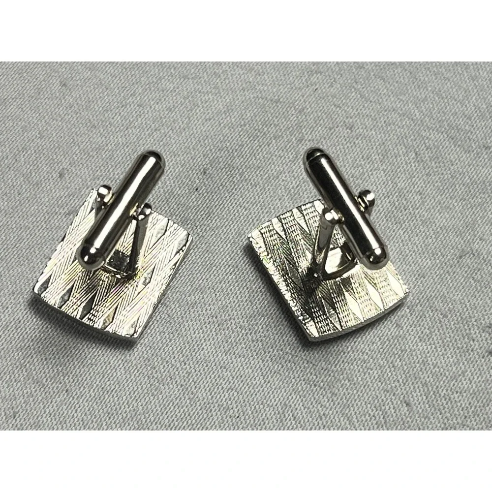 Silver Tone Orange Enamel Striped Rectangular Bullet Back Cufflinks Mens